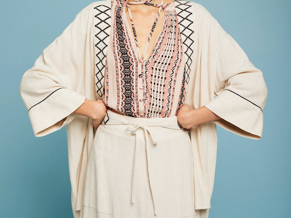 kaftan boho chic lino estiloso beige bordado