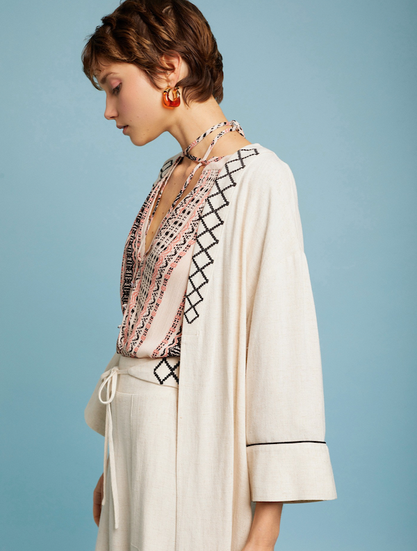 kaftan boho chic lino estiloso beige etnico