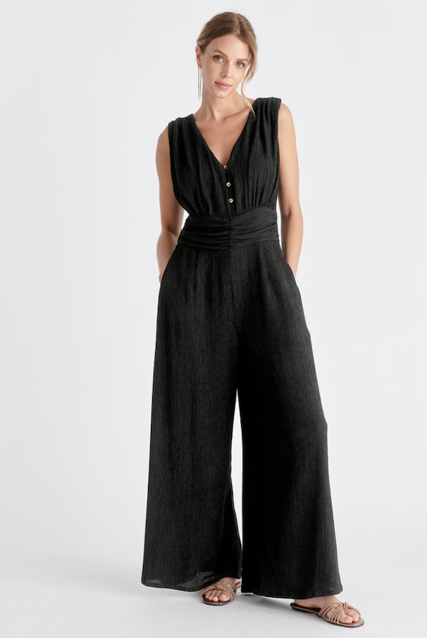 jumpsuit negro mujer para eventos elegante y estiloso.